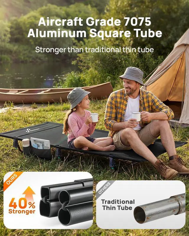 Alt view image 5 of 7 - Camping Cot: 31.5 Extra Wide Compact Sleeping Cots with Side Pocket - Lightweight Folding Cot for Camping Traveling Tent Day, Carry Bag Included, Easy Setup - Size 74.8''x31.5''x7''