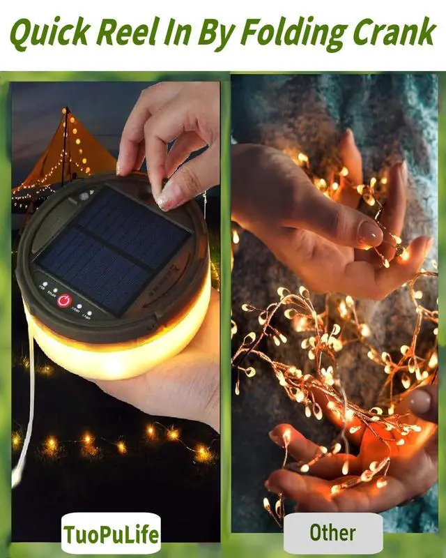 Alt view image 6 of 7 - Solar Camping String Lights, 39.4 FT Fairy String Light, 4 in 1 Portable Waterproof Camp LED Lamp with 8 Lighting Modes, Hanging Rechargeable Tent Lantern for Outdoor Garden Patio Party Essentials