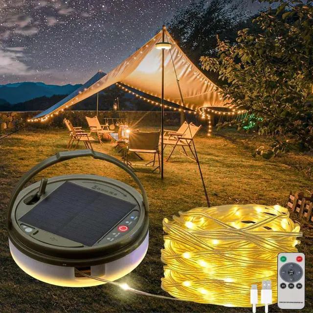 Main image of Solar Camping String Lights, 39.4 FT Fairy String Light, 4 in 1 Portable Waterproof Camp LED Lamp with 8 Lighting Modes, Hanging Rechargeable Tent Lantern for Outdoor Garden Patio Party Essentials
