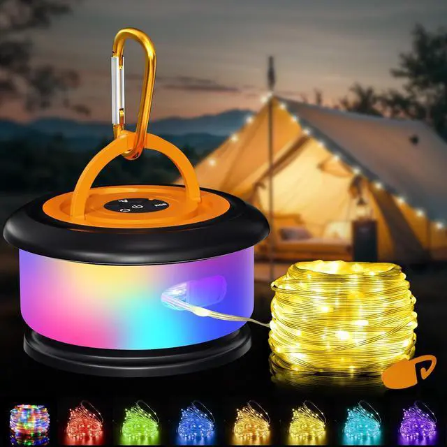 Main image of Camping String Lights, Retractable 32.8ft RGB Flash Lamp, Rechargeable LED Fairy Lights Outdoor Waterproof, Portable Hanging Lantern for Outside Tent Patio Awning Garden RV Essentials