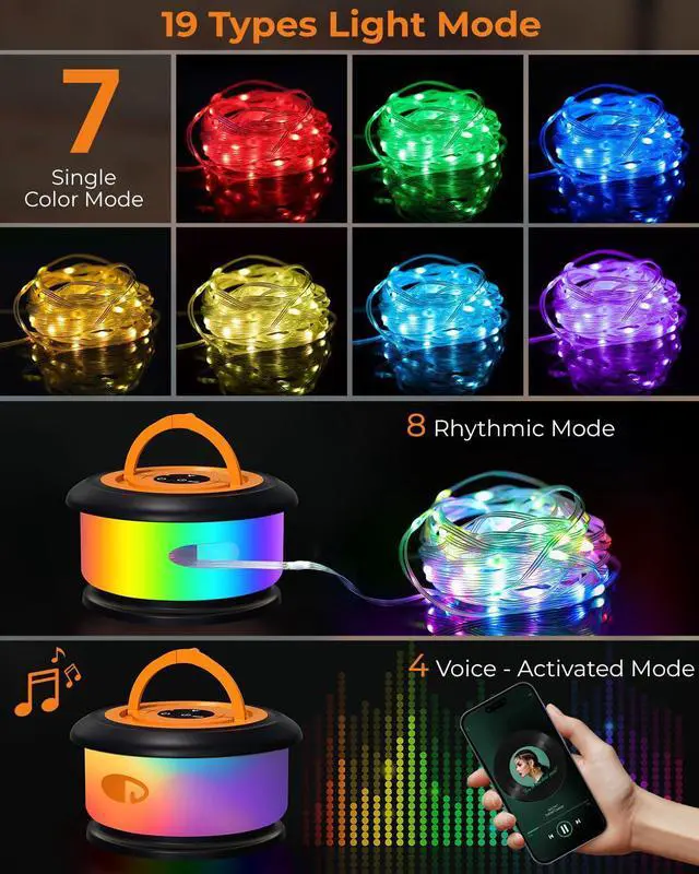 Alt view image 2 of 7 - Camping String Lights, Retractable 32.8ft RGB Flash Lamp, Rechargeable LED Fairy Lights Outdoor Waterproof, Portable Hanging Lantern for Outside Tent Patio Awning Garden RV Essentials