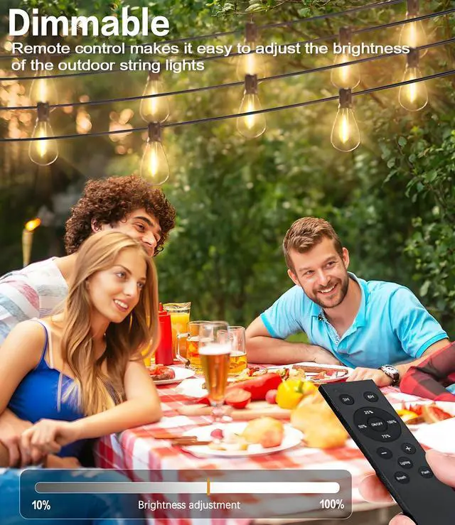Alt view image 5 of 7 - 50FT LED Outdoor String Lights with Remote,16+ 1 Shatterproof Bulbs Waterproof and Dimmable Patio Lights for Porch, Garden, Backyard, Deck, Balcony, Hanging Lighting Decor