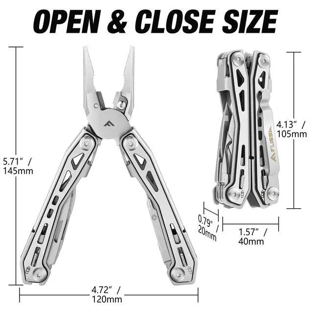 Alt view image 2 of 7 - 16-in-1 Stainless Steel Multi Tool, Gifts for Men Dad, EDC Multitool with Pocket Knife, Pliers, Belt Clip and Oxford Sheath, Self-locking Utility Multi-Tool for Camping Survival Outdoor