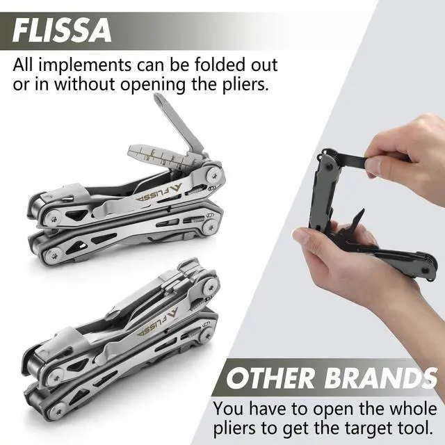 Alt view image 5 of 7 - 16-in-1 Stainless Steel Multi Tool, Gifts for Men Dad, EDC Multitool with Pocket Knife, Pliers, Belt Clip and Oxford Sheath, Self-locking Utility Multi-Tool for Camping Survival Outdoor