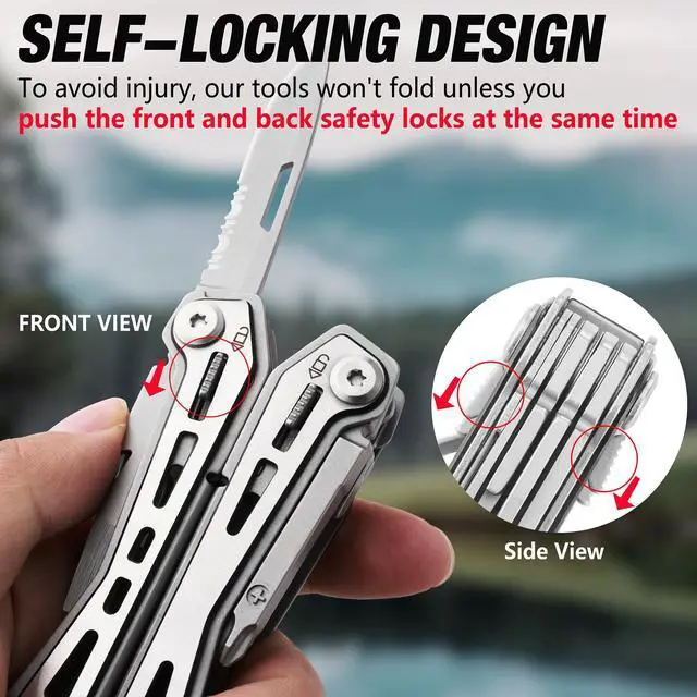 Alt view image 4 of 7 - 16-in-1 Stainless Steel Multi Tool, Gifts for Men Dad, EDC Multitool with Pocket Knife, Pliers, Belt Clip and Oxford Sheath, Self-locking Utility Multi-Tool for Camping Survival Outdoor