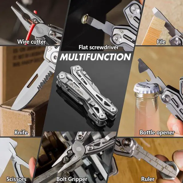 Alt view image 7 of 7 - 16-in-1 Stainless Steel Multi Tool, Gifts for Men Dad, EDC Multitool with Pocket Knife, Pliers, Belt Clip and Oxford Sheath, Self-locking Utility Multi-Tool for Camping Survival Outdoor