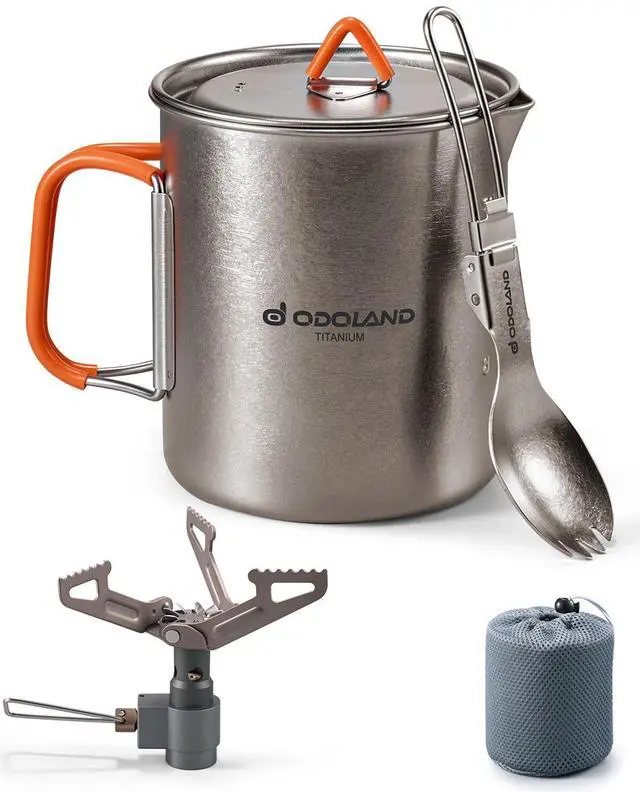 Main image of Titanium Camping Cookware 750ML Titanium Pot with Camping Stove and Spork Portable Pot for Backpacking, Hiking, Traveling and Picnic