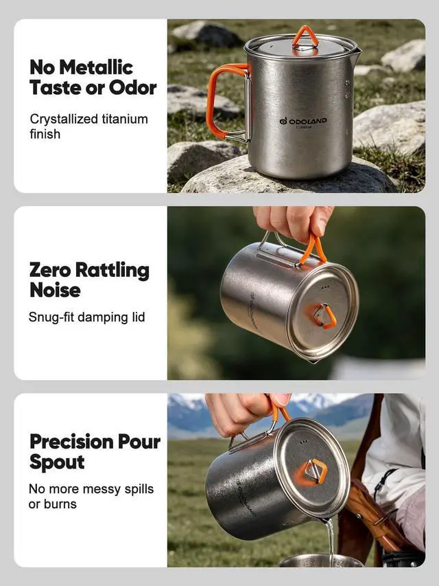 Alt view image 7 of 7 - Titanium Camping Cookware 750ML Titanium Pot with Camping Stove and Spork Portable Pot for Backpacking, Hiking, Traveling and Picnic