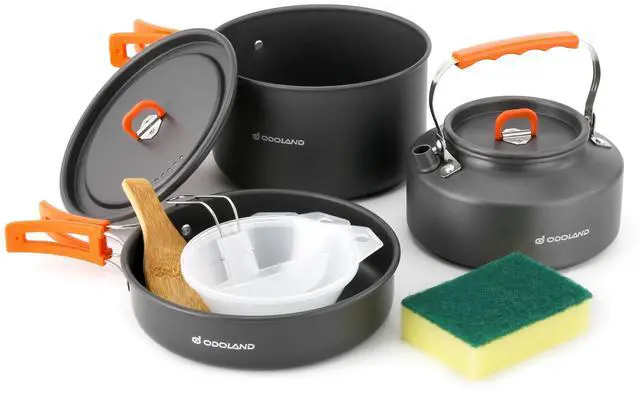 Main image of 10pcs Camping Cookware Camping Pots and Pans Set with Kettle Plastic Bowls and Soup Spoon for Camping, Backpacking, Outdoor Cooking and Picnic