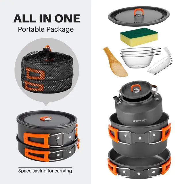 Alt view image 2 of 7 - 10pcs Camping Cookware Camping Pots and Pans Set with Kettle Plastic Bowls and Soup Spoon for Camping, Backpacking, Outdoor Cooking and Picnic