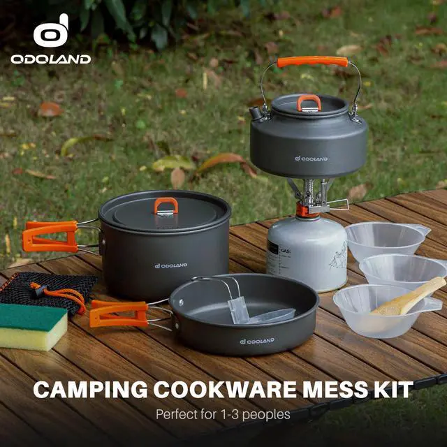 Alt view image 6 of 7 - 10pcs Camping Cookware Camping Pots and Pans Set with Kettle Plastic Bowls and Soup Spoon for Camping, Backpacking, Outdoor Cooking and Picnic