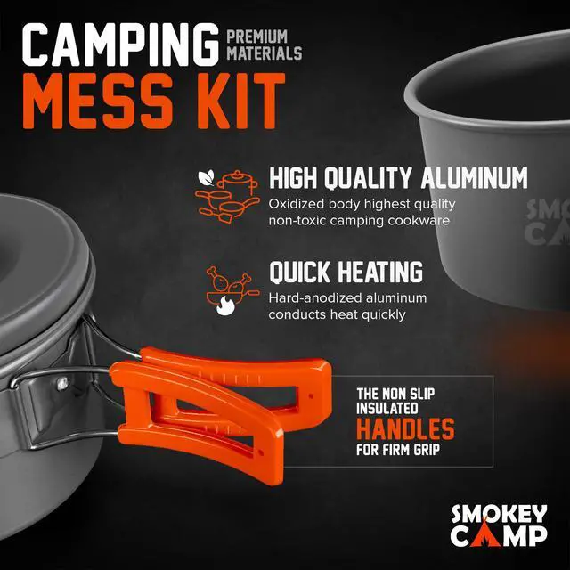 Alt view image 5 of 7 - 11 Pcs Backpacking Cooking Set with Stove & Adapter - Pot, Pan, Stove, Cutlery, Compact Camping Cookware Mess Kit for One Person, All in One Non-Stick Camping Cooking Set, Hiking, Picnic