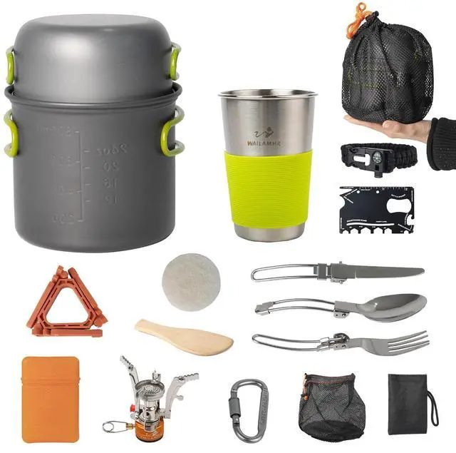 Main image of Camping Cookware Mess Kit, 16 pcs Backpacking Cooking Set, Lightweight Camping Pots and Stove Set for 1-2 Person, Outdoor Cooking Gear Ideal for Camping, Hiking, Backpacking and Picnic