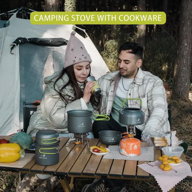 Alt view image 7 of 7 - Camping Cookware Mess Kit, 16 pcs Backpacking Cooking Set, Lightweight Camping Pots and Stove Set for 1-2 Person, Outdoor Cooking Gear Ideal for Camping, Hiking, Backpacking and Picnic