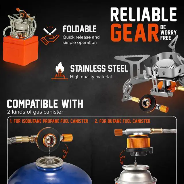 Alt view image 5 of 7 - 10 Pcs Backpacking Cooking Set with Stove & Adapter - 3 Pots Large Medium Small 1 Large Pan 1 Stove 1 Adpater, Compact Non-Stick Camping Cookware Mess Kit, All in One Hiking Picnic Outdoor