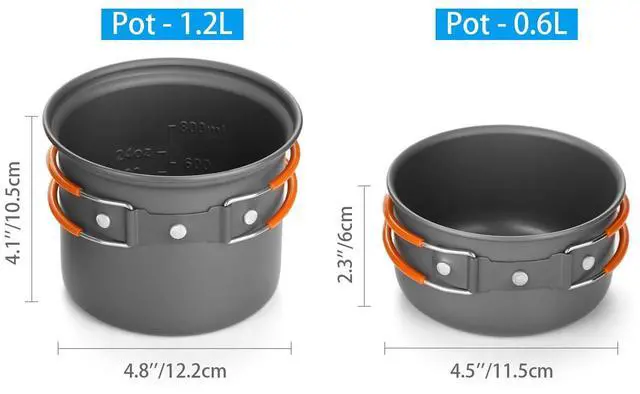 Alt view image 3 of 7 - 6pcs Camping Cookware Mess Kit with Lightweight Pot, Stove, Spork and Carry Mesh Bag, Great for Backpacking Outdoor Camping Hiking and Picnic