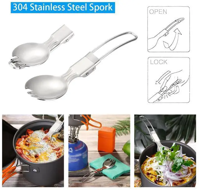 Alt view image 5 of 7 - 6pcs Camping Cookware Mess Kit with Lightweight Pot, Stove, Spork and Carry Mesh Bag, Great for Backpacking Outdoor Camping Hiking and Picnic