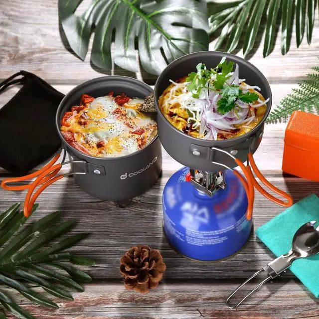Alt view image 7 of 7 - 6pcs Camping Cookware Mess Kit with Lightweight Pot, Stove, Spork and Carry Mesh Bag, Great for Backpacking Outdoor Camping Hiking and Picnic