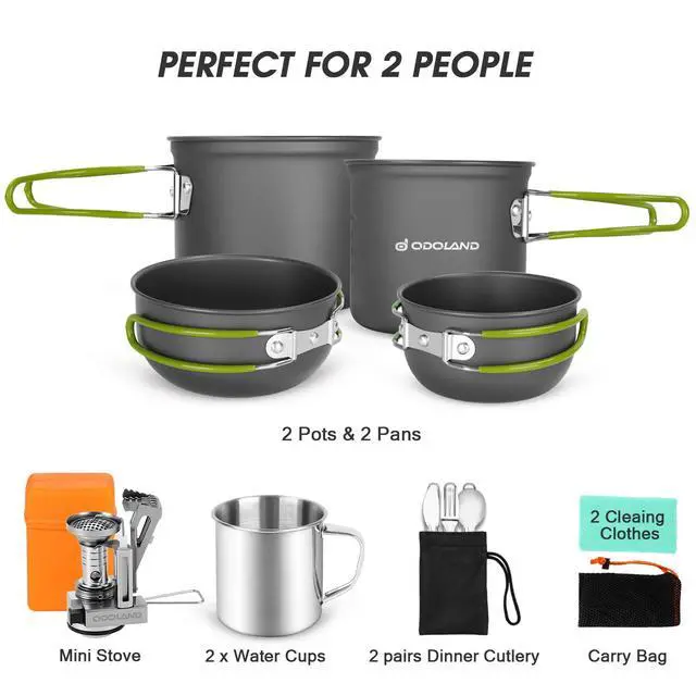 Alt view image 2 of 7 - 16pcs Camping Cookware Mess Kit, Lightweight Pot Pan Mini Stove with 2 Cups, Fork Spoon Kits for Backpacking, Outdoor Camping Hiking and Picnic
