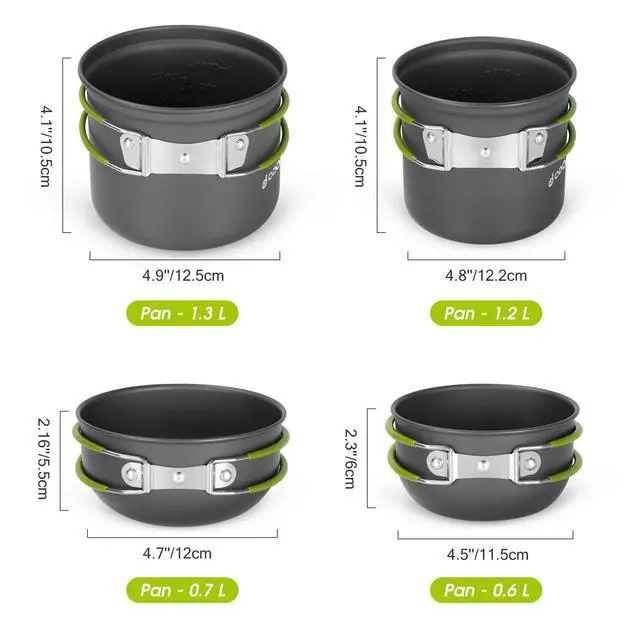 Alt view image 3 of 7 - 16pcs Camping Cookware Mess Kit, Lightweight Pot Pan Mini Stove with 2 Cups, Fork Spoon Kits for Backpacking, Outdoor Camping Hiking and Picnic