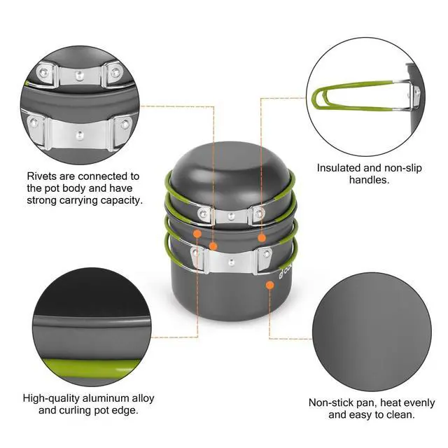 Alt view image 6 of 7 - 16pcs Camping Cookware Mess Kit, Lightweight Pot Pan Mini Stove with 2 Cups, Fork Spoon Kits for Backpacking, Outdoor Camping Hiking and Picnic