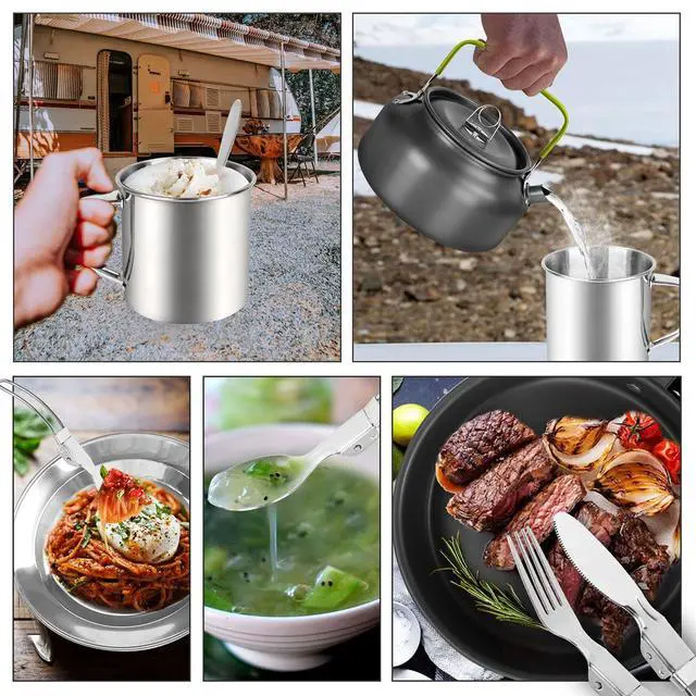 Alt view image 7 of 7 - 16pcs Camping Cookware Mess Kit, Lightweight Pot Pan Mini Stove with 2 Cups, Fork Spoon Kits for Backpacking, Outdoor Camping Hiking and Picnic