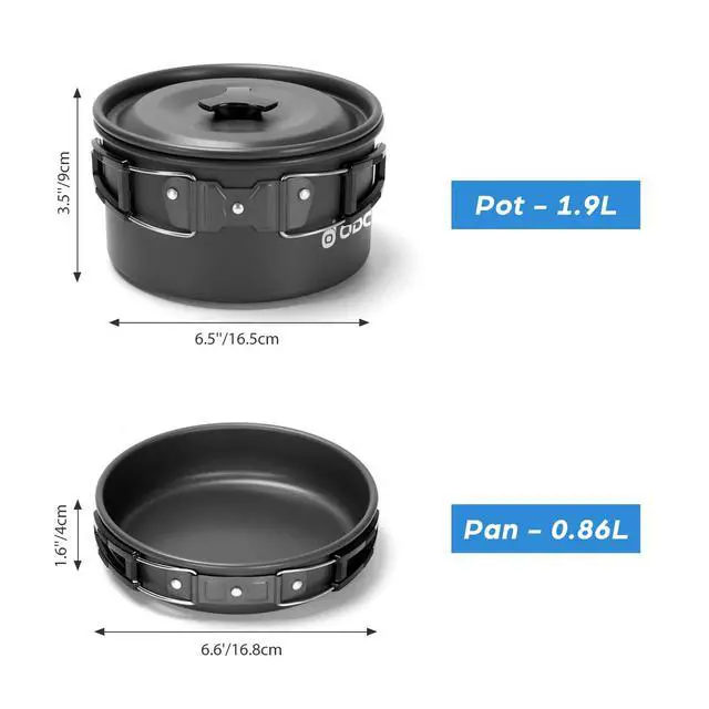 Alt view image 3 of 7 - 15pcs Camping Cookware Mess Kit, Non-Stick Lightweight Pot Pan Kettle Set with Stainless Steel Cups Plates Forks Knives Spoons for Camping, Backpacking, Outdoor Cooking and Picnic