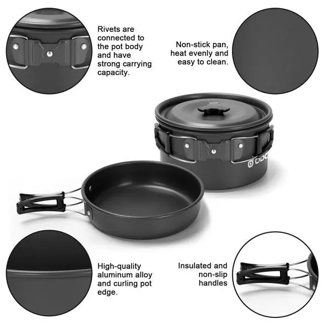 Alt view image 5 of 7 - 15pcs Camping Cookware Mess Kit, Non-Stick Lightweight Pot Pan Kettle Set with Stainless Steel Cups Plates Forks Knives Spoons for Camping, Backpacking, Outdoor Cooking and Picnic