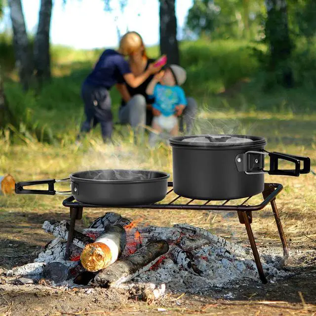 Alt view image 7 of 7 - 15pcs Camping Cookware Mess Kit, Non-Stick Lightweight Pot Pan Kettle Set with Stainless Steel Cups Plates Forks Knives Spoons for Camping, Backpacking, Outdoor Cooking and Picnic
