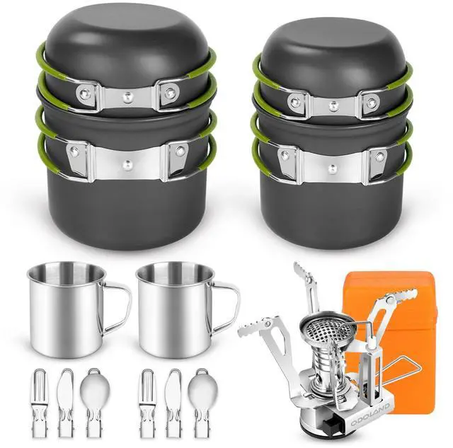 Main image of 16pcs Camping Cookware Mess Kit, Lightweight Pot Pan Mini Stove with 2 Cups, Fork Spoon Kits for Backpacking, Outdoor Camping Hiking and Picnic