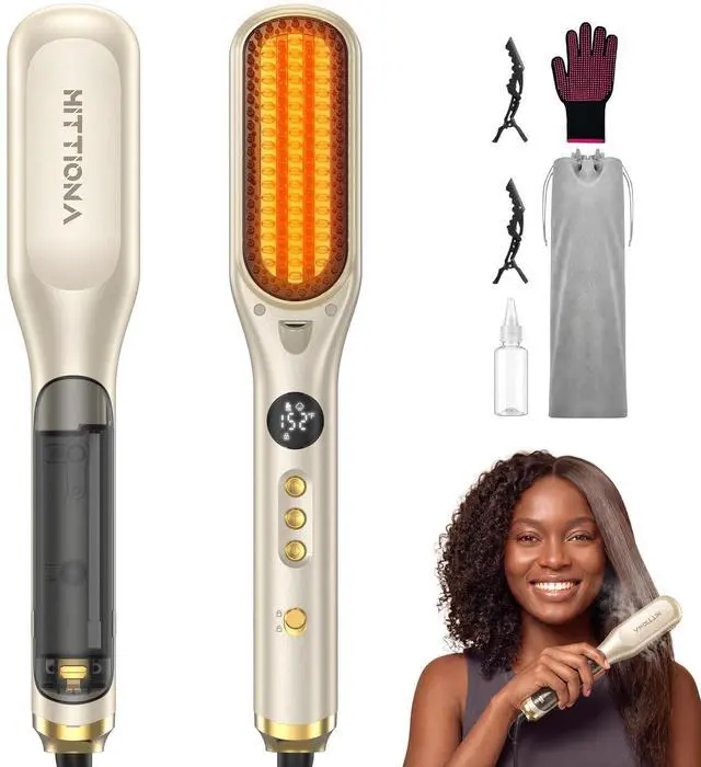 Main image of Steam Hair Straightener Brush for Women - 3 in 1 Ionic Hair Straightening, Steam Reduces Damage, Nourishes Hair, Anti-Frizz Expedites Straightening and Fast Salon Results, Travel Dual Voltage
