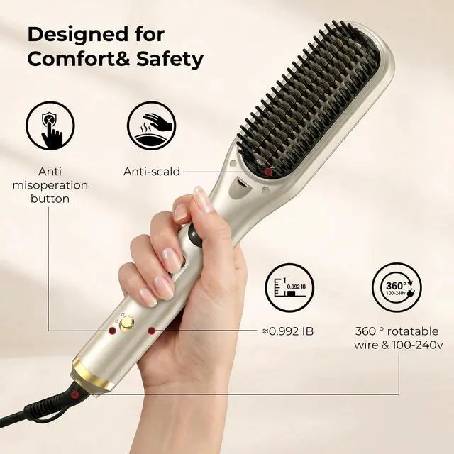 Alt view image 7 of 7 - Steam Hair Straightener Brush for Women - 3 in 1 Ionic Hair Straightening, Steam Reduces Damage, Nourishes Hair, Anti-Frizz Expedites Straightening and Fast Salon Results, Travel Dual Voltage