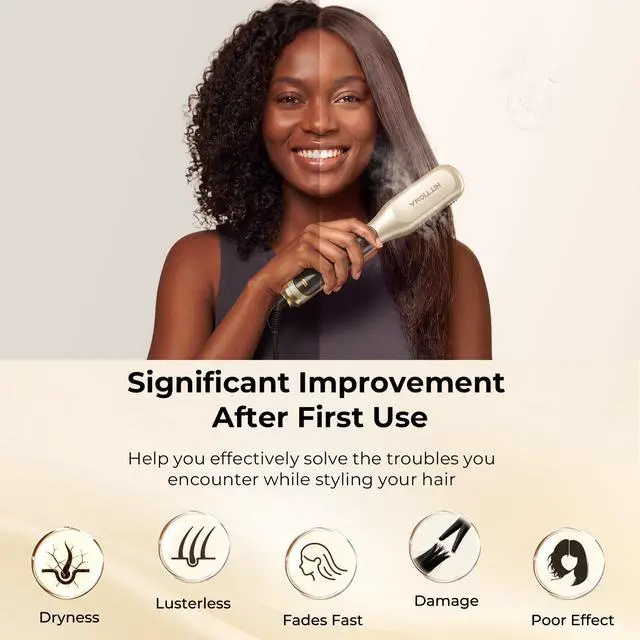 Alt view image 4 of 7 - Steam Hair Straightener Brush for Women - 3 in 1 Ionic Hair Straightening, Steam Reduces Damage, Nourishes Hair, Anti-Frizz Expedites Straightening and Fast Salon Results, Travel Dual Voltage