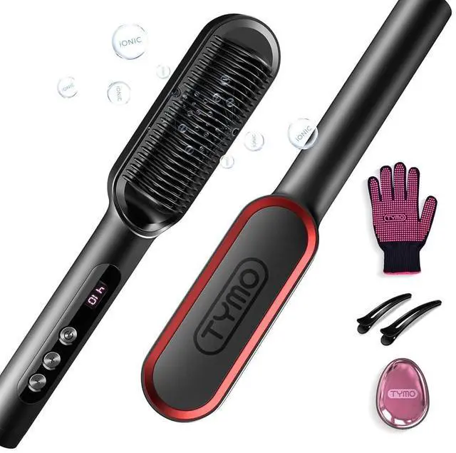 Main image of Ring Plus Ionic Hair Straightener Brush - Straightening Comb with Negative Ions for Women, Titanium Coating, 9 Temp Settings & LED Display, Dual Voltage, Professional Styling Tools