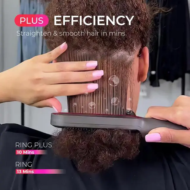 Alt view image 3 of 7 - Ring Plus Ionic Hair Straightener Brush - Straightening Comb with Negative Ions for Women, Titanium Coating, 9 Temp Settings & LED Display, Dual Voltage, Professional Styling Tools
