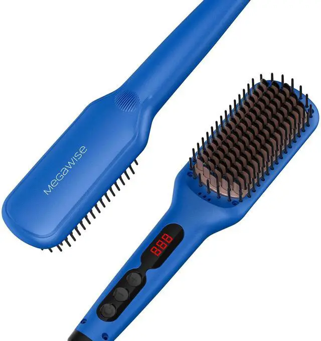 Main image of Hair Straightener Brush, Ionic Ceramic Hair Straightening Brush for Frizzy Thick Hair, MCH 20s Heat-Up, Anti-Scald, Auto Shutoff, Dual Voltage, 360° Swivel Cord, Gentian Blue