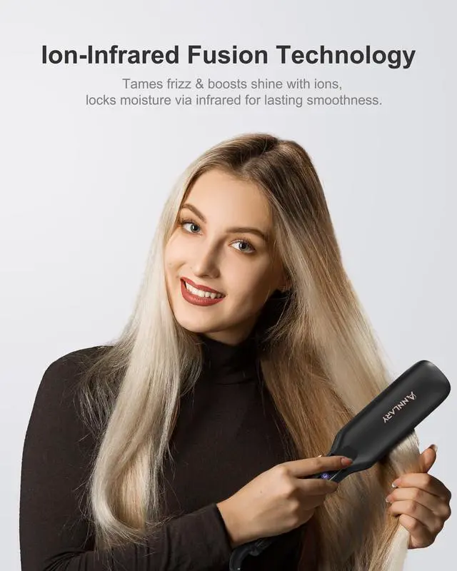 Alt view image 2 of 7 - Hair Straightener, 1.75 Inch Flat Iron with Infrared and Ionic Technology, Titanium Plate with Ceramic Coating Dual Voltage Straightener with Heat-Resistant Silicone for All Hair Types