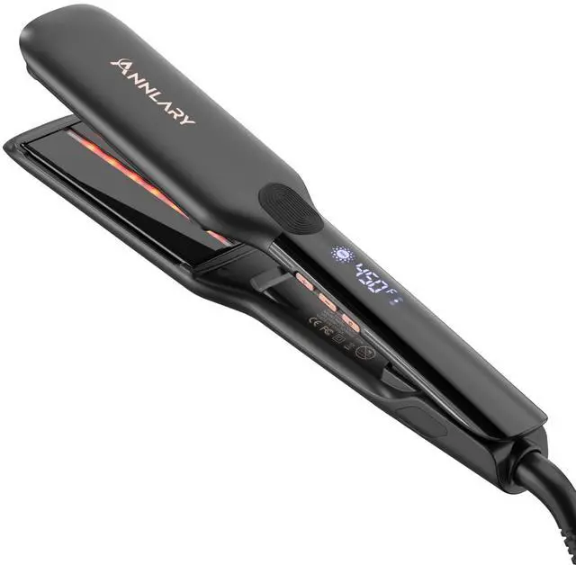 Main image of Hair Straightener, 1.75 Inch Flat Iron with Infrared and Ionic Technology, Titanium Plate with Ceramic Coating Dual Voltage Straightener with Heat-Resistant Silicone for All Hair Types