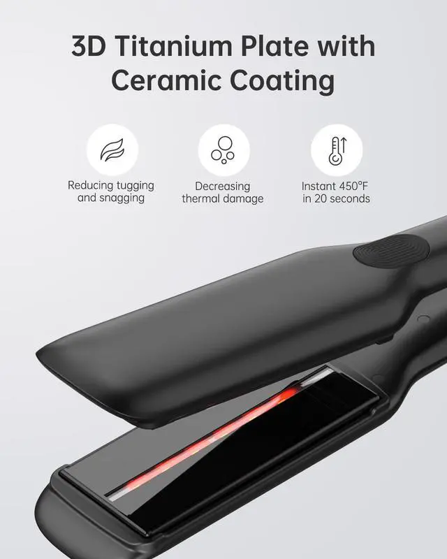 Alt view image 4 of 7 - Hair Straightener, 1.75 Inch Flat Iron with Infrared and Ionic Technology, Titanium Plate with Ceramic Coating Dual Voltage Straightener with Heat-Resistant Silicone for All Hair Types