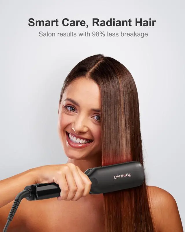 Alt view image 5 of 7 - Hair Straightener, 1.75 Inch Flat Iron with Infrared and Ionic Technology, Titanium Plate with Ceramic Coating Dual Voltage Straightener with Heat-Resistant Silicone for All Hair Types