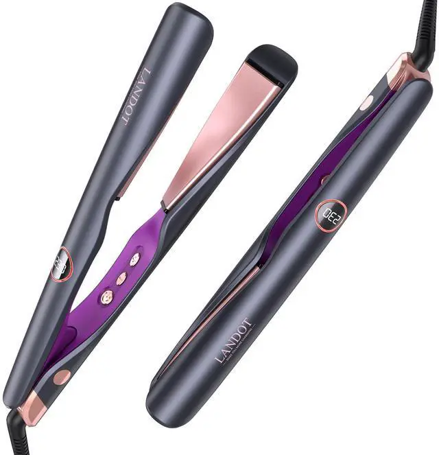 Main image of Twist Flat Iron 2-in-1 Hair Straightener & Curler, 1 Inch Ceramic Plates, 12 Heat Settings 250-450°F, Fast Heat Up Anti-Frizz Styling Tool, Dual Voltage