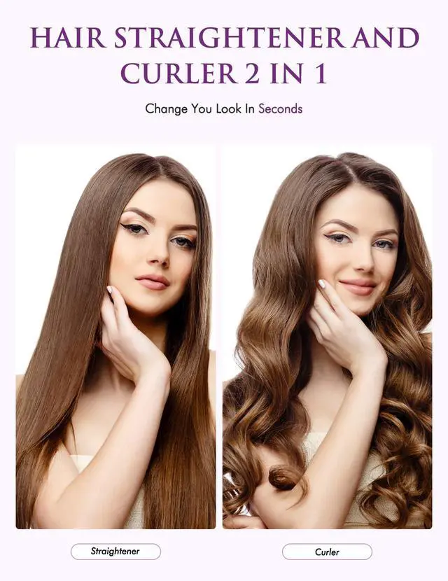 Alt view image 3 of 7 - Twist Flat Iron 2-in-1 Hair Straightener & Curler, 1 Inch Ceramic Plates, 12 Heat Settings 250-450°F, Fast Heat Up Anti-Frizz Styling Tool, Dual Voltage