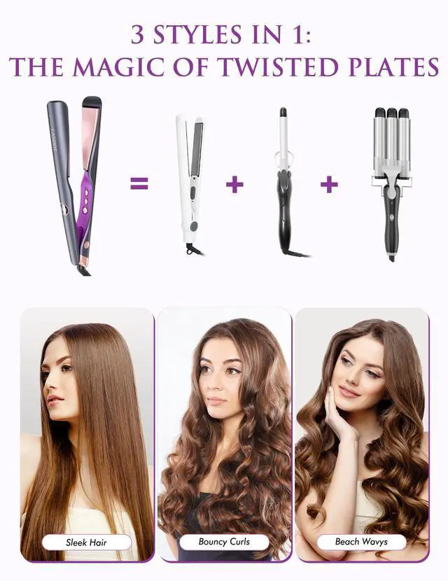 Alt view image 4 of 7 - Twist Flat Iron 2-in-1 Hair Straightener & Curler, 1 Inch Ceramic Plates, 12 Heat Settings 250-450°F, Fast Heat Up Anti-Frizz Styling Tool, Dual Voltage
