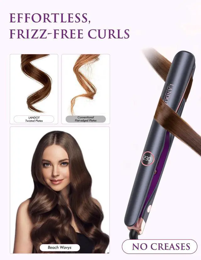 Alt view image 5 of 7 - Twist Flat Iron 2-in-1 Hair Straightener & Curler, 1 Inch Ceramic Plates, 12 Heat Settings 250-450°F, Fast Heat Up Anti-Frizz Styling Tool, Dual Voltage