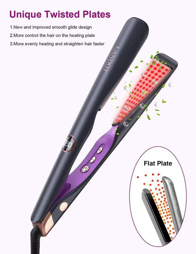 Alt view image 2 of 7 - Twist Flat Iron 2-in-1 Hair Straightener & Curler, 1 Inch Ceramic Plates, 12 Heat Settings 250-450°F, Fast Heat Up Anti-Frizz Styling Tool, Dual Voltage