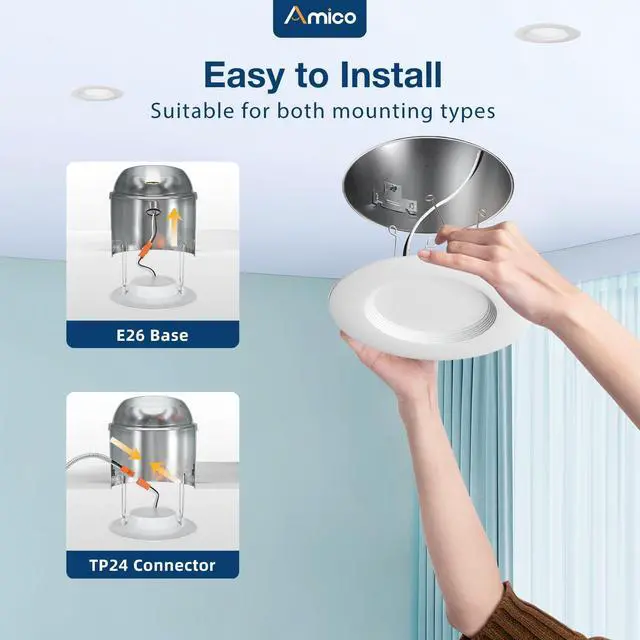 Alt view image 2 of 6 - 24 Pack 5/6 inch 5CCT LED Recessed Lighting, Dimmable, 12.5W=100W, 950LM, 2700K/3000K/4000K/5000K/6000K Selectable, Retrofit Can Lights with Baffle Trim, IC Rated - ETL & FCC, White