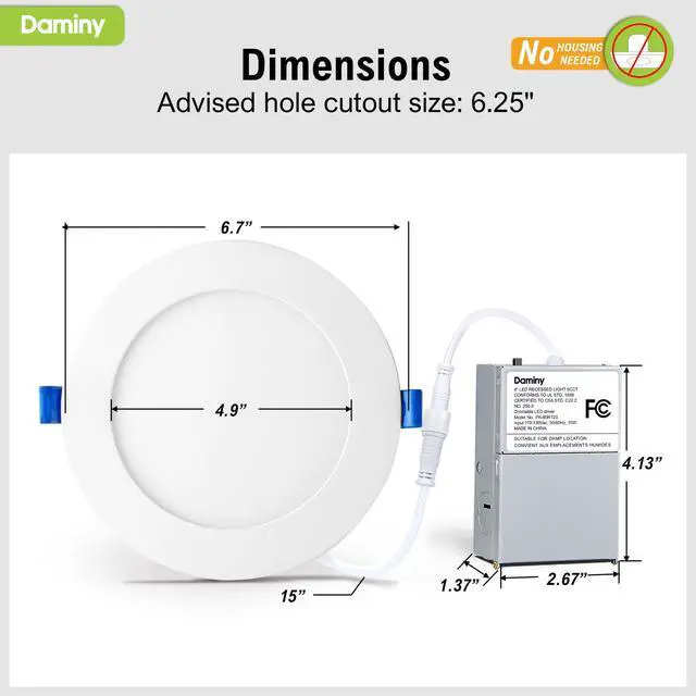 Alt view image 7 of 7 - 24 Pack 6 Inch LED Recessed Lighting with Junction Box,5CCT,Ultra-Thin Recessed Light,10W 1100LM, Dimmable Canless Wafer Ceiling Light, High Brightness