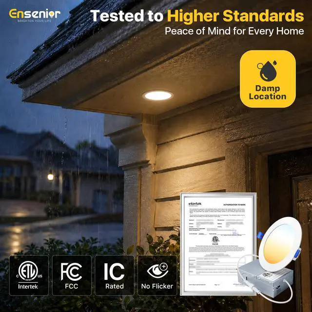 Alt view image 4 of 7 - 12 Pack 4 Inch LED Recessed Ceiling Light, Dimmable, 2700K-5000K 5CCT, 750LM 9W 120V, High Brightness Canless Wafer Downlight - ETL&FCC&IC