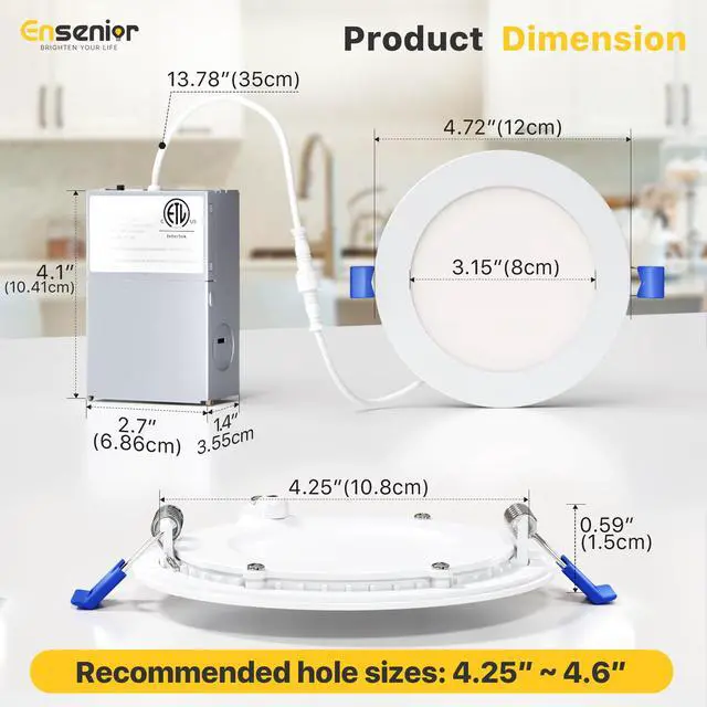 Alt view image 6 of 7 - 12 Pack 4 Inch LED Recessed Ceiling Light, Dimmable, 2700K-5000K 5CCT, 750LM 9W 120V, High Brightness Canless Wafer Downlight - ETL&FCC&IC