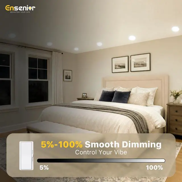 Alt view image 3 of 7 - 12 Pack 4 Inch LED Recessed Ceiling Light, Dimmable, 2700K-5000K 5CCT, 750LM 9W 120V, High Brightness Canless Wafer Downlight - ETL&FCC&IC